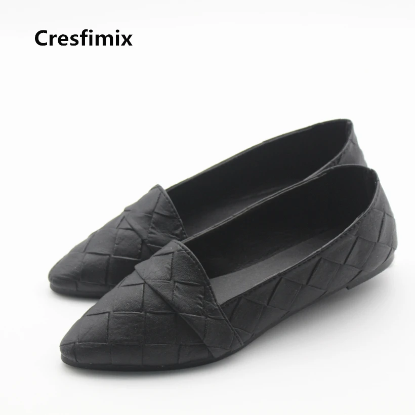 Cresfimix sapatos femininos women cute black spring & summer slip on flat shoes lady casual soft pu leather comfortable shoes