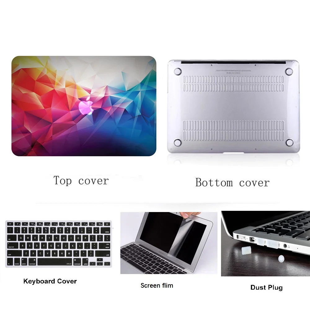 

4 in 1 Colors Painting Laptop Case Shell Cover For Apple Macbook Air 11 13 Pro Retina 12 13 15 Touch Bar & Touch ID Laptop Bag