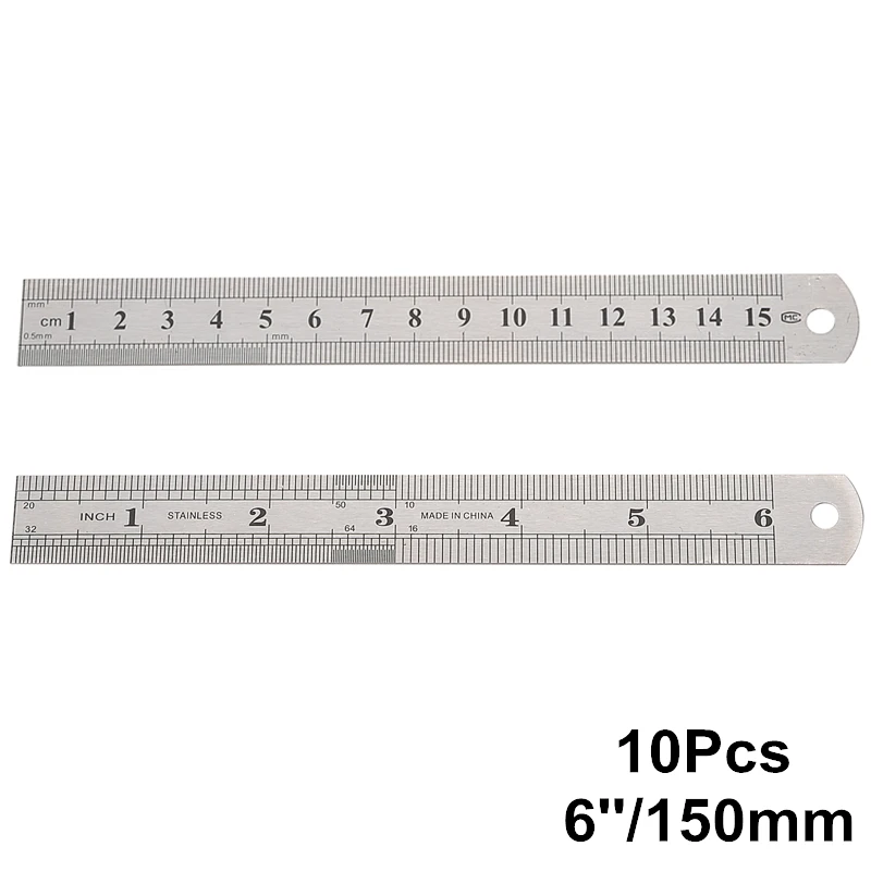 10 pcs stainless steel ruler 6 150mm double side scale inch scale