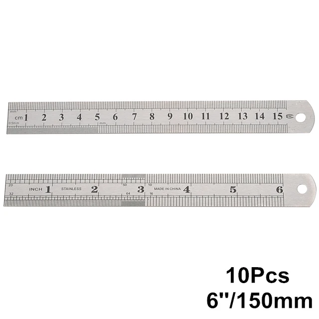 10 pcs stainless steel ruler 6 150mm double side scale inch metric inch scale