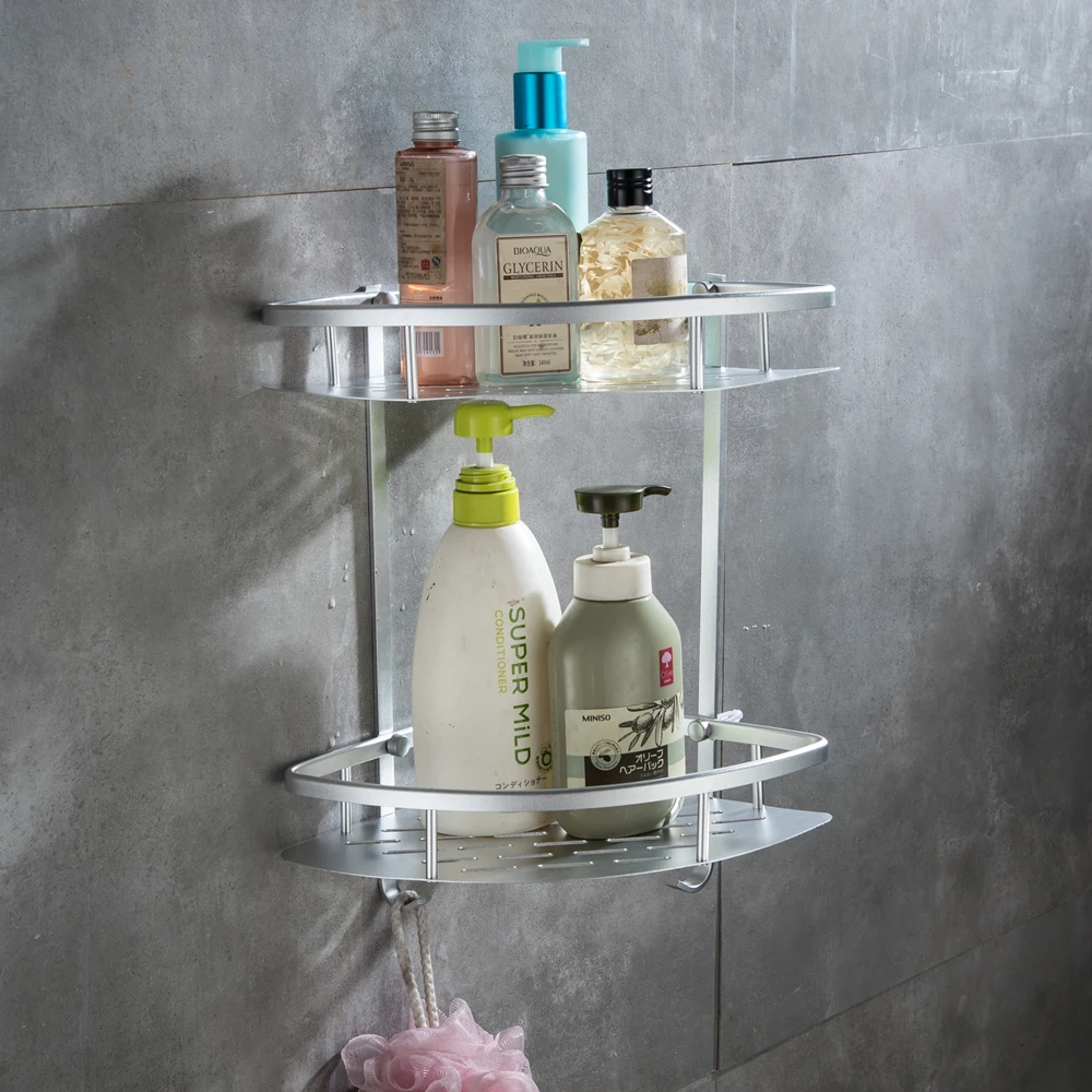 02Aluminium Bathroom Shower Bath Holder For Shampoos Shower Gel Kitchen Home Balcony Shelf Hanging Storage Rack Kitchen Bracket