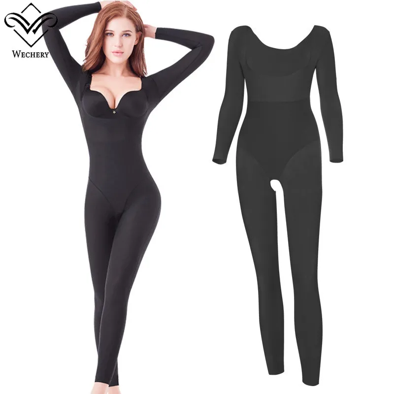 Wechery Reductoras and Shapers Women Full Body Long Sleeve Corrective Underwear Seamless Lingeries Underbust Bodysuit