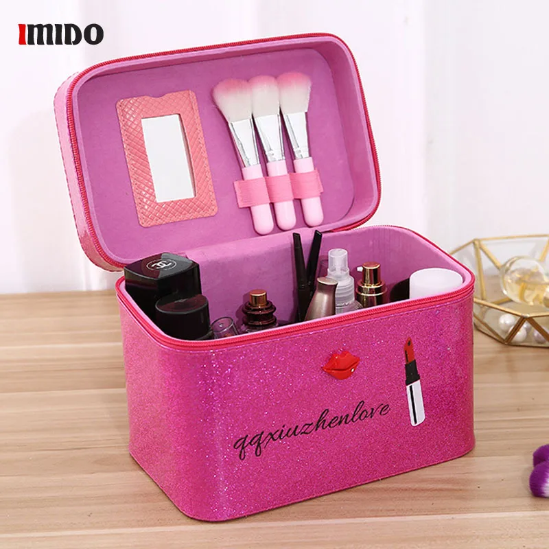 

Large Capacity Women Cosmetic Bag PU Leather Makeup Organizer Multifunctional Storage Box Travel Toiletry Cosmetics Cases