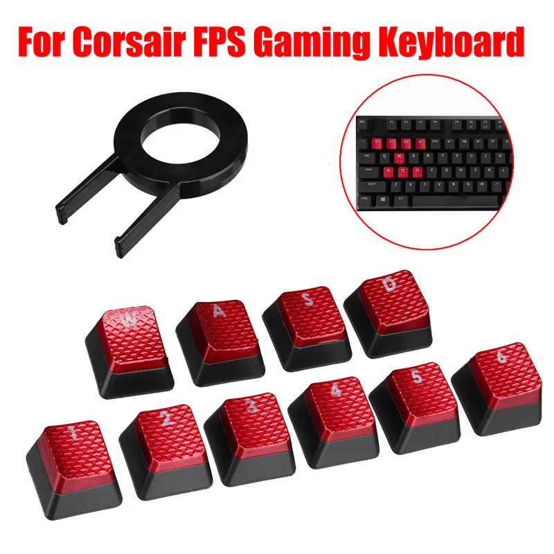 

10Pcs Cool Red Backlit Key Caps Keycap for Corsair FPS Gaming Keyboard MX Key cskwin 2015 Mechanical Gaming Keyboard