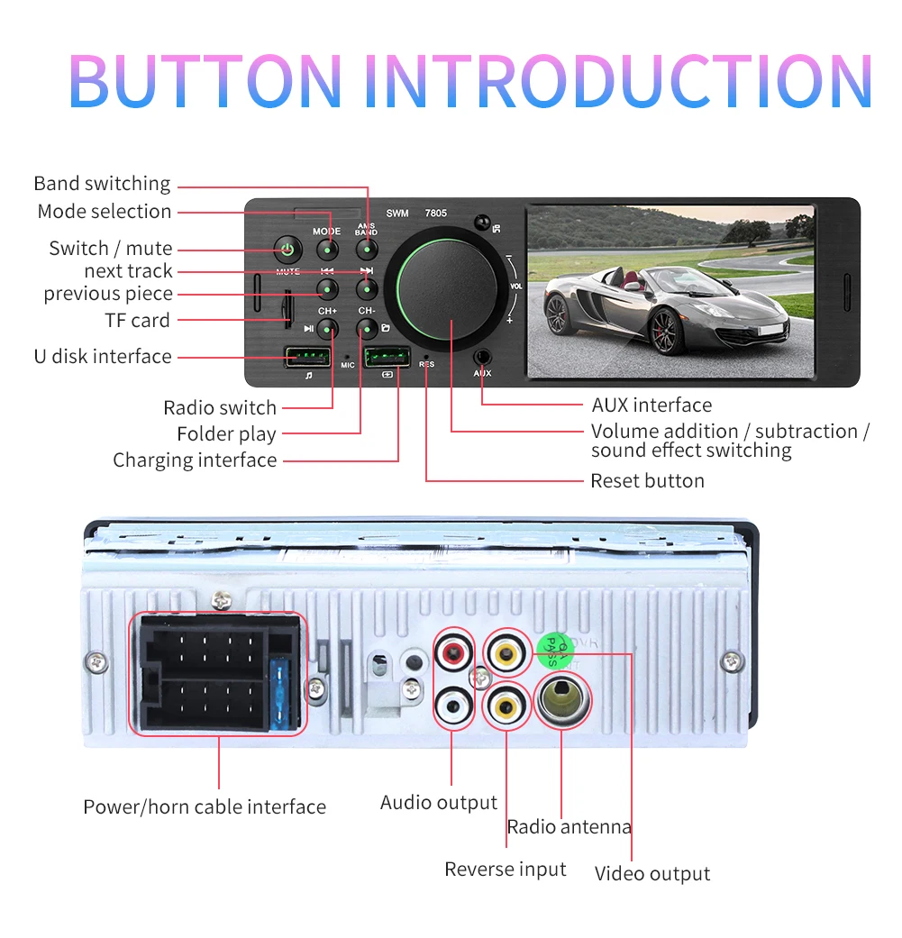 1 Din автомагнитола, автомобильный fm-плеер, Авторадио, Bluetooth, громкая связь, аудио поддержка, камера заднего вида, автомобильный стерео MP5 TF/USB/AUX пульт дистанционного управления