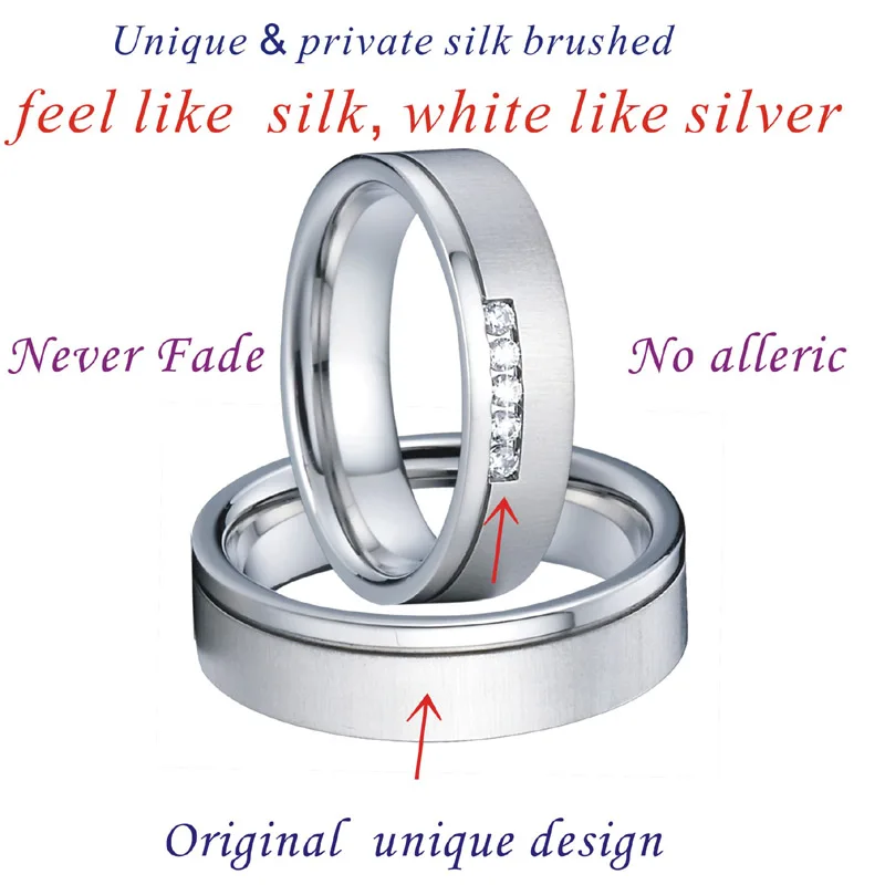 Unique Designer silver color Wedding Band Couple Rings Pair Set his and hers women's ring men's rings Alliance never fade (5)