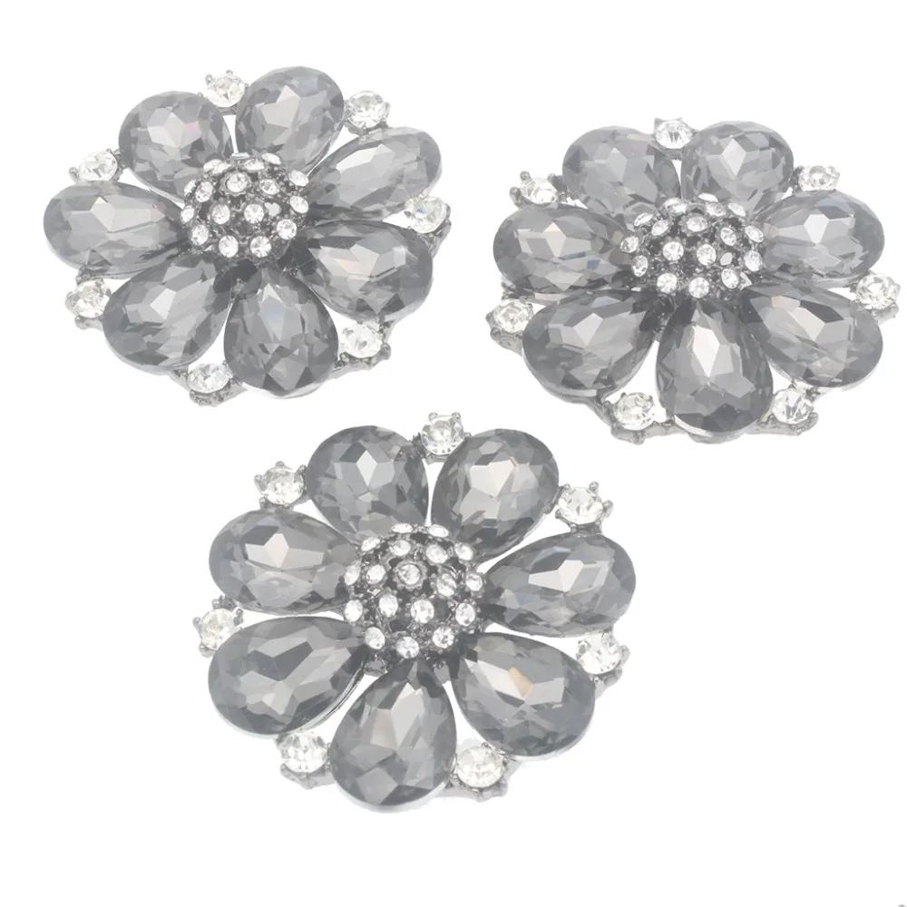 

Rhinestone Big Size Snap Button Clothes Flower Crystal Metal Bottoni Decoration Flat back Black Fancy Bouton for Crafts Pression