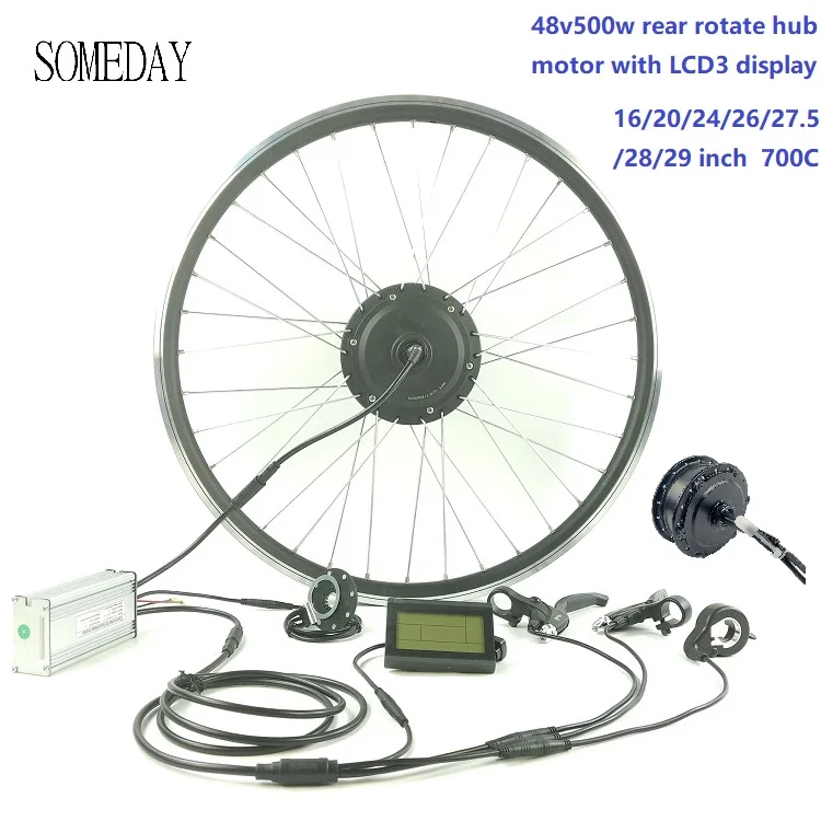 Best Price SOMEDAY rear rotate wheel hub motor with LCD3 display 48V 500W ebike conversion kit Whole Waterproof Cable Easy install