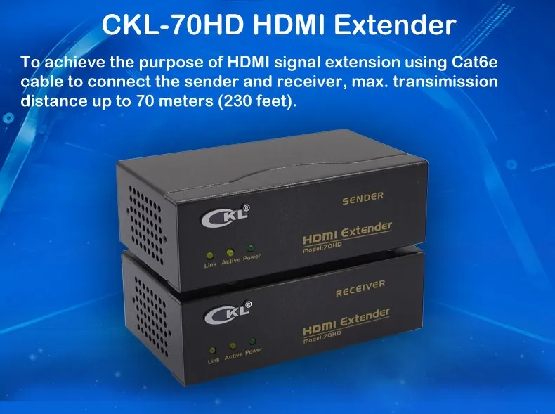 Акции CKL до 230 футов/70 м HDMI удлинитель 4 к * 2 к 3D по Cat6e кабель поддерживает многоуровневый Каскадный Металлический корпус CKL-70HD