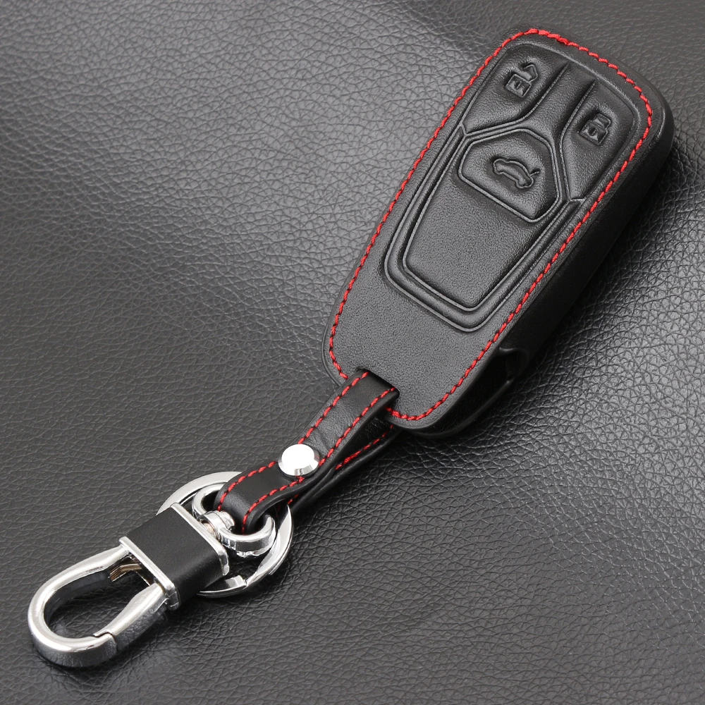

Remote 3 Buttons Genuine Leather Car Key Fob Cover Case Shell Holder For Audi A4 Allroad B9 Q5 Q7 TT TTS Keyless 2016 2017 2018