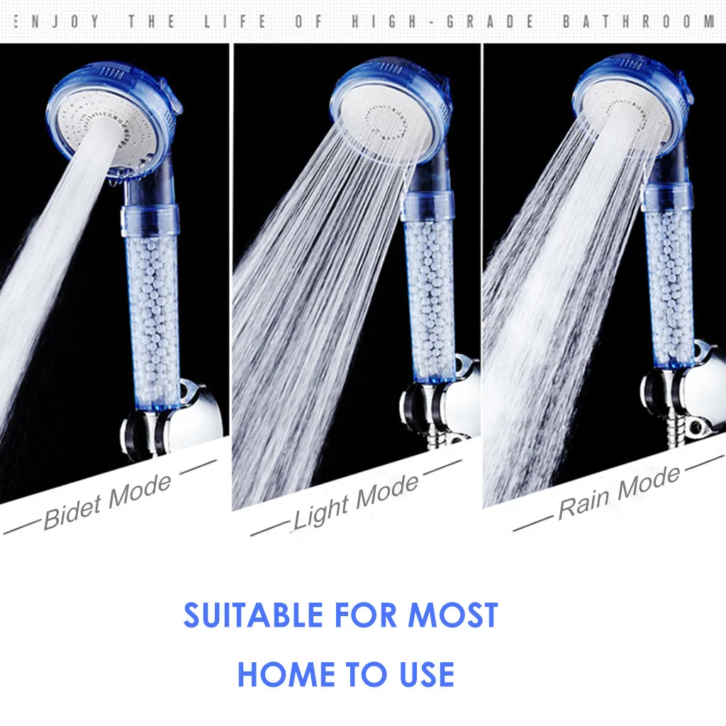 Прямая поставка отрицательная ионная фильтрация ручной для экономии воды душевая головка три режима высокого давления камень для ванной комнаты