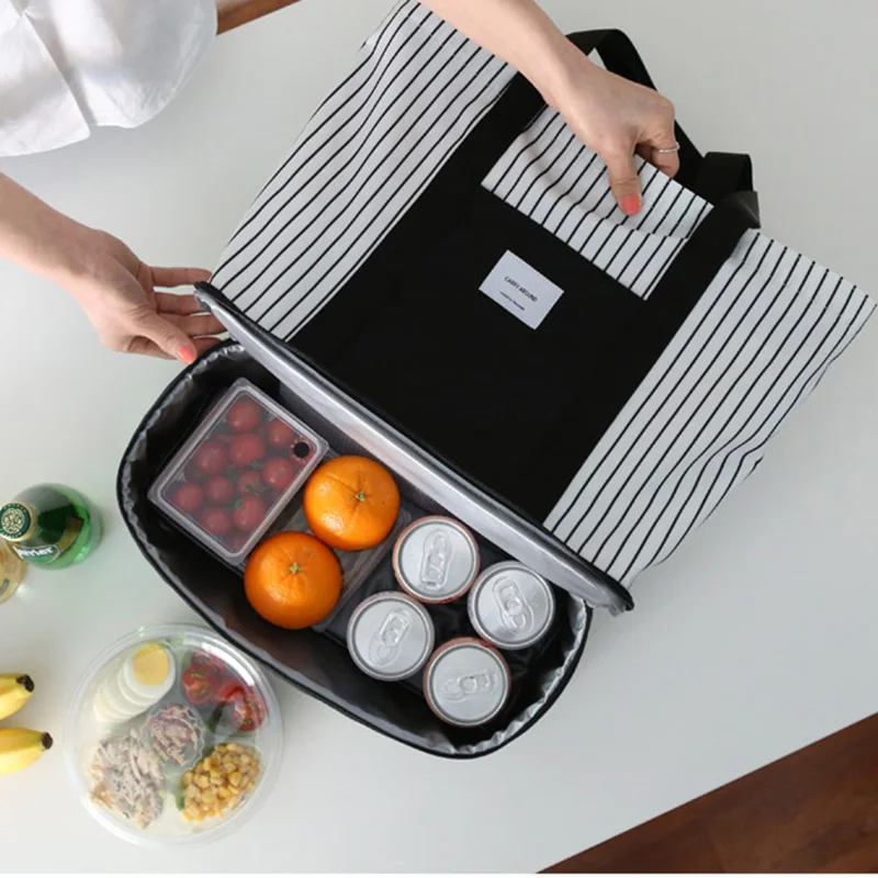 Urijk White Striped Double Insulation Package Waterproof Food Storage