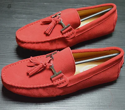 NPEZKGC/Мужская обувь на плоской подошве; сезон осень; Мужская обувь из натуральной кожи; модная дышащая повседневная обувь; мужские лоферы; мягкая обувь для вождения - Цвет: 102 Red