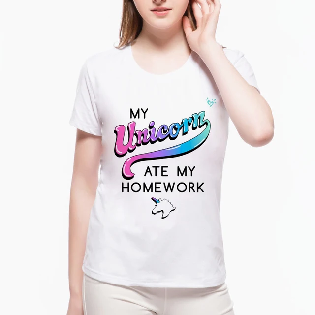 my unicorn ate my homework letter desaign women s t shirt kawaii