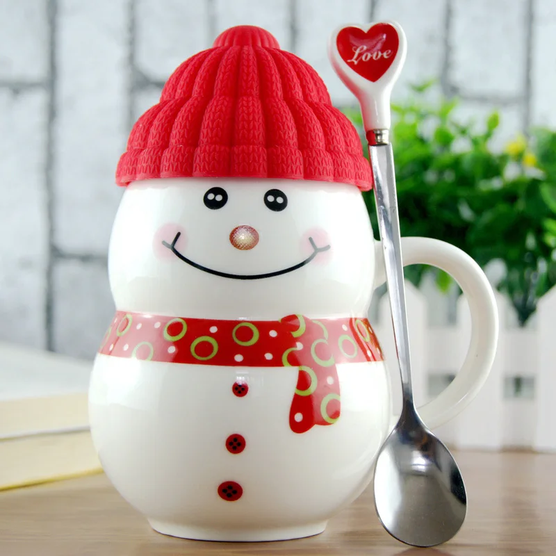 330 мл чашки со снеговиком, креативные рождественские подарки, кофейные молочные чашки, керамическая чайная чашка для рождества, подарок на день рождения, кружка с ложкой - Цвет: Red with spoon