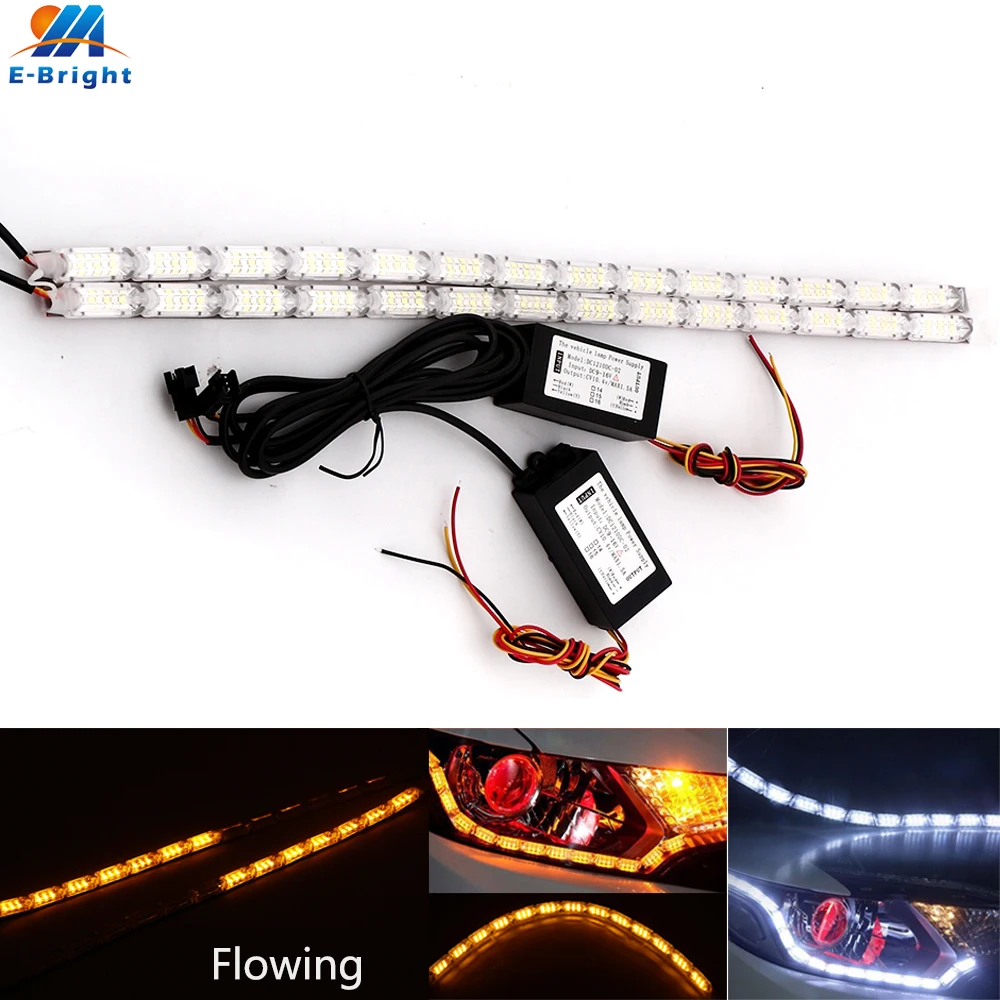 

2pcs (1pair) Flexible Crystal Tears Lamp White Daytime Running Light DRL Amber Flowing Turn Signal Lamp 12V Car Styling strip