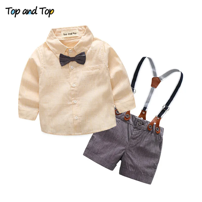 Комплект одежды для мальчиков рубашка с длинным рукавом и шорты на бретелях