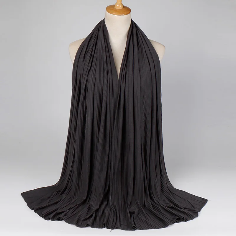 Однотонные ребристые хиджаб из Джерси шаль морщин хлопок шарф мусульманские шарфы высокое качество длинные шарфы простые тюрбан 180*85 см - Цвет: 5