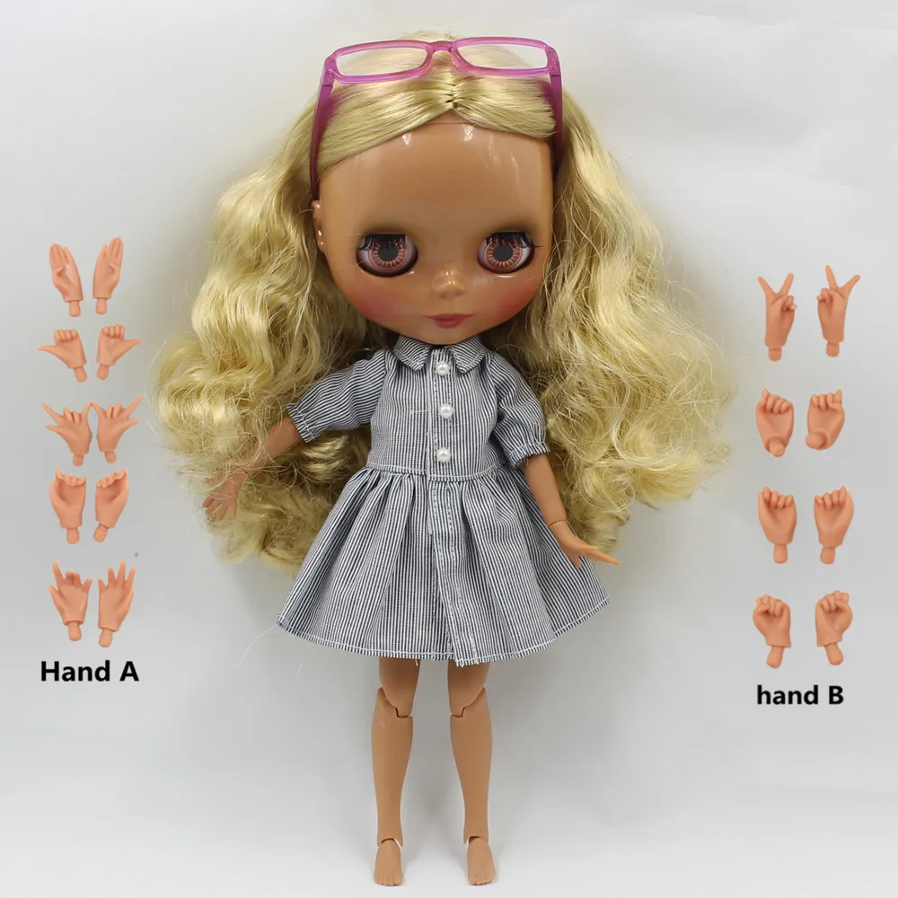 

Nude Doll dark skin burning skin curly hair wavy hair golden yellow hair central cut joint doll 230BL0727