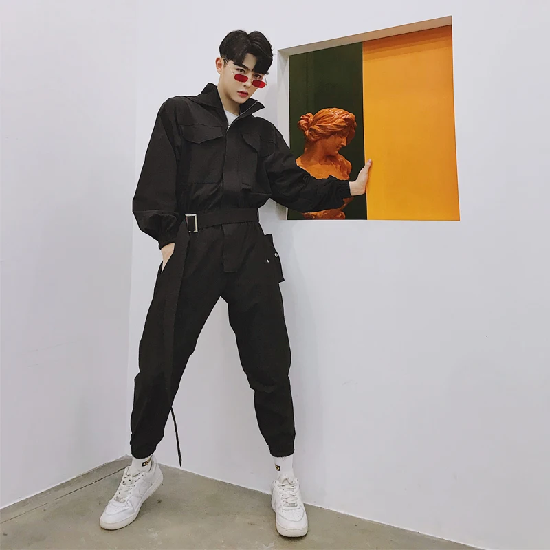 

New Men Women Black Streetwear Hip Hop Casual Male Overalls Stage