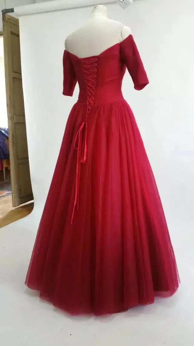 half sleeves designer evening gown 2016 off shoulder