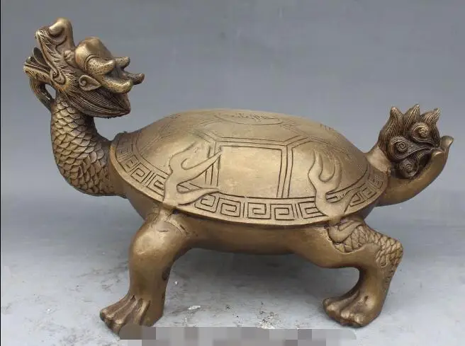 

S01464 14" Chinese Fengshui Bronze Animal Dragon Turtle Tortoise Statue Sculpture (B0413)
