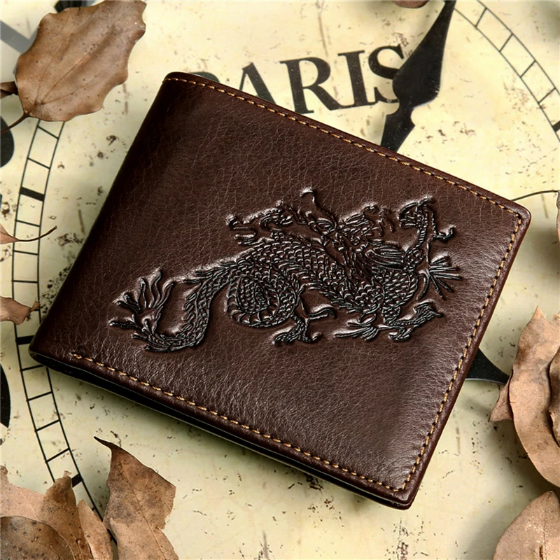 wallet men genuine leather Chinese Dragon totem design real cowhide men