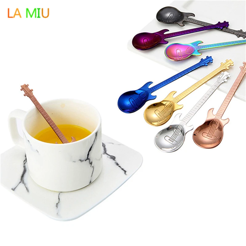 

AICSRAD Portable Stainless Steel Guitar Spoons Music Theme Ice Tea Dessert Spoon Colorful Home Kitchen Tableware Drinking Tools