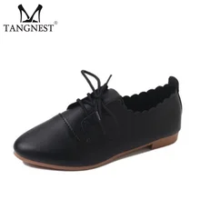 Tangnest/весенние женские туфли-оксфорды; Весенняя женская повседневная обувь на шнуровке; удобная мягкая женская обувь на плоской подошве с круглым носком; цвет черный, белый; XWD6531