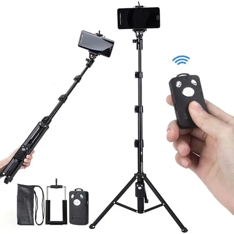 

2 In 1 Tripod Extendable Selfie Stick Wireless Remote Controller Set Cellphone DSLR Cameras Holder Portable Rack