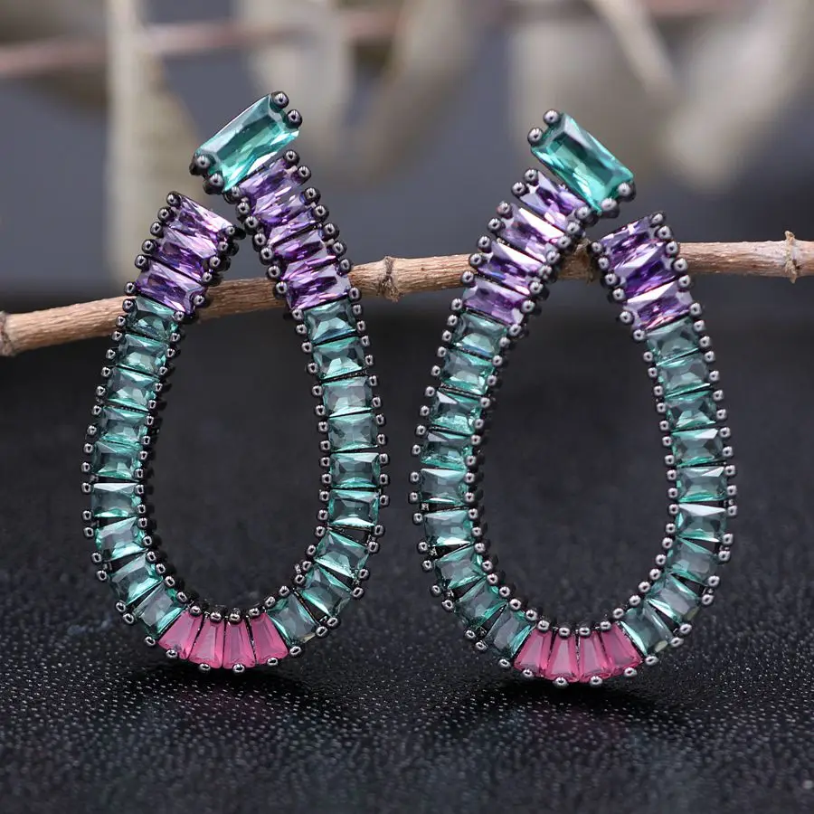 Роскошные серьги-гвоздики в форме капли воды для женщин цветной кристалл камень циркониевый Свадебный Модный свадебный ювелирные изделия оптом Новинка