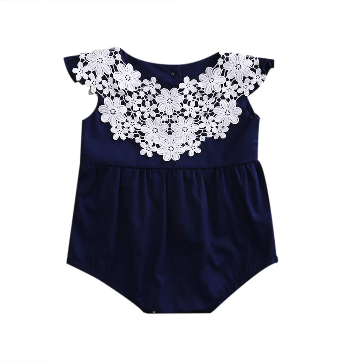 

2017 Toddler Baby Girl Kid Outfit Sleeveless Navy Blue Bodysuit Jumpsuit Sunsuit Patchwork Outfits Clothes 0-24M
