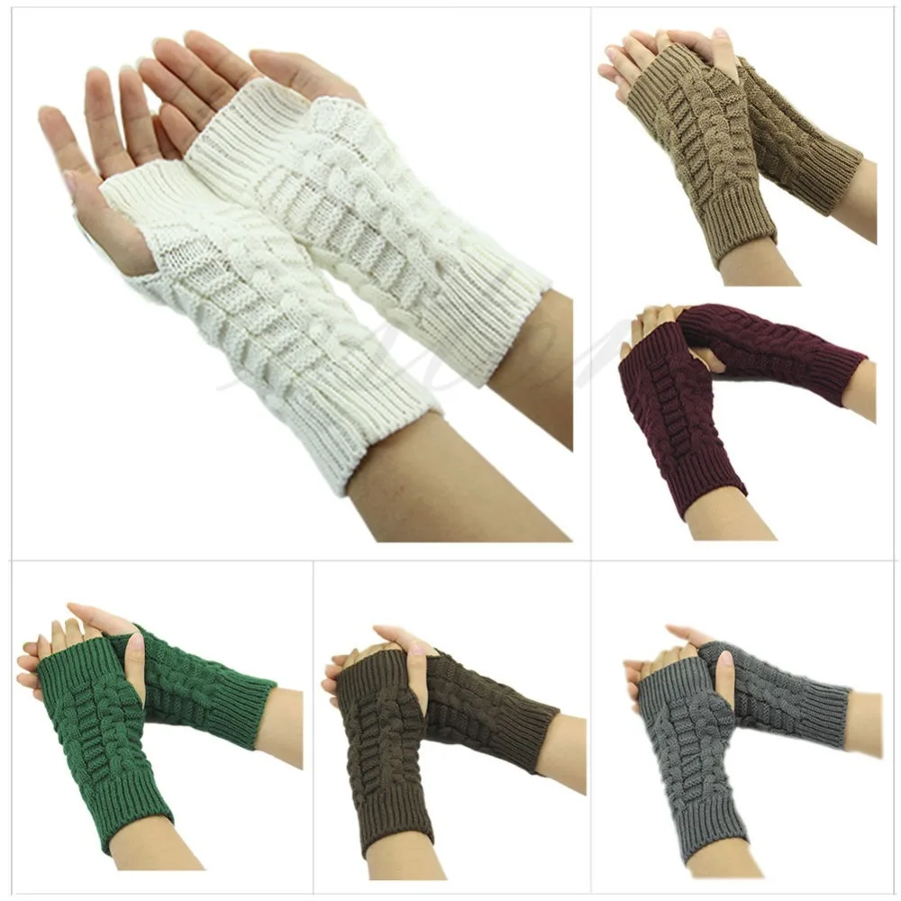 New Fashion Women Knitted Fingerless Winter Gloves Unisex Soft Warm
