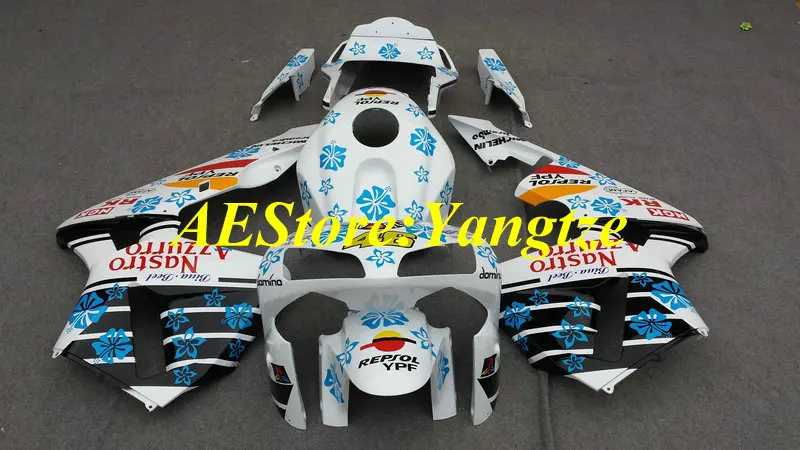 

Motorcycle Fairing kit for HONDA CBR600RR 03 04 CBR600 CBR 600RR F5 2003 2004 Blue flowers white ABS Fairings set+gifts ZQ43