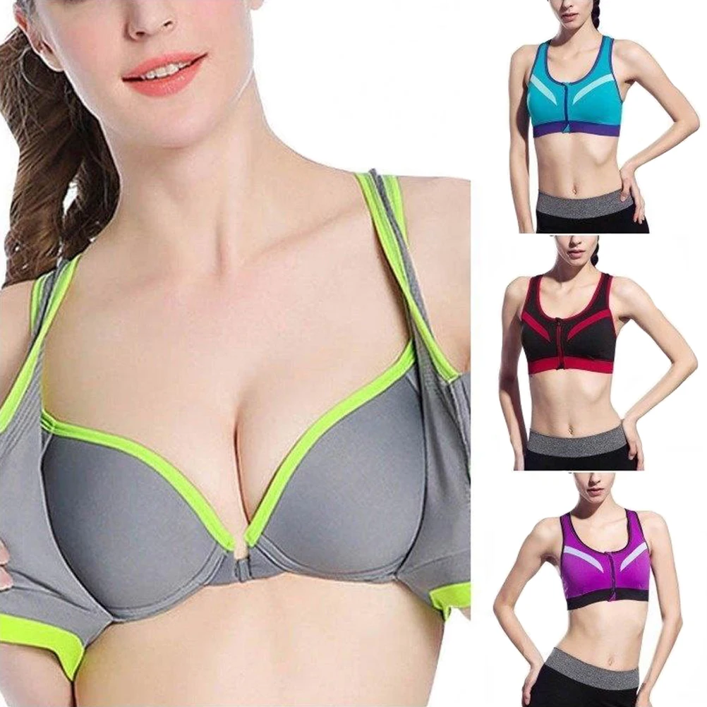 

Women's Front Zipper Closure Sports Bra Padded Push Up Wirefree Crop Top Gym Fitness Bra Yoga Underwear Running Vest