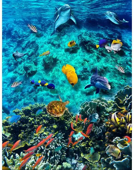 

Custom photo Waterproof floor wallpaper Sea world bathroom living room 3d mural PVC wallpaper self-adhesion floor wallpaer