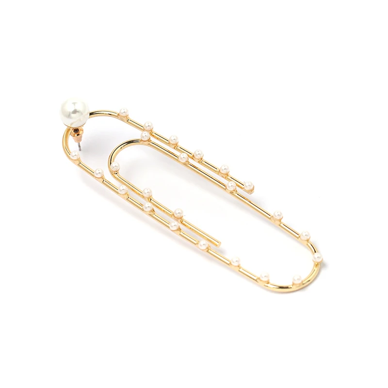 

2019 Korean Fashion Elegant Women Long Earring Pearl Charm Pendent Paper clip Chain Tassel Earrings wholesale