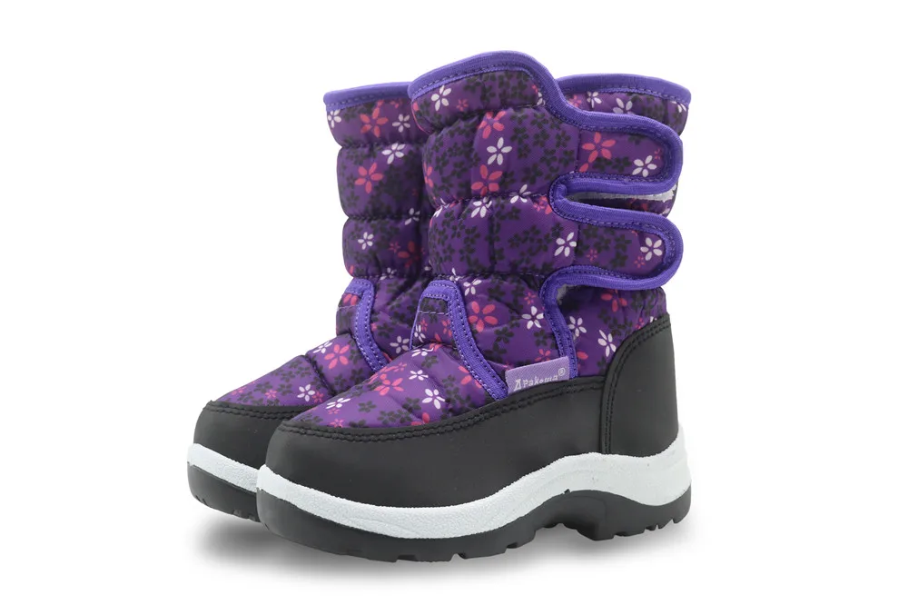 Apakowa/зимние водонепроницаемые ботинки для девочек; детская обувь из искусственной кожи; теплые плюшевые зимние ботинки до середины икры с противоскользящей тканью для девочек