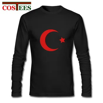 

2019 New Spring Autumn Turkey Moon Star flag T shirt men Long sleeve O-neck 100% cotton tshirt Patriotic lovers tops hipster Tee