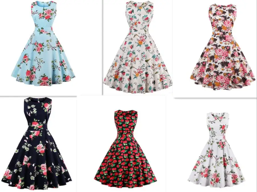 

Women's plus size 4XL Vintage Retro Dress Foral Print Rockabilly Christmas Dress Hepburn Casual Party Swing Dress Vestidos