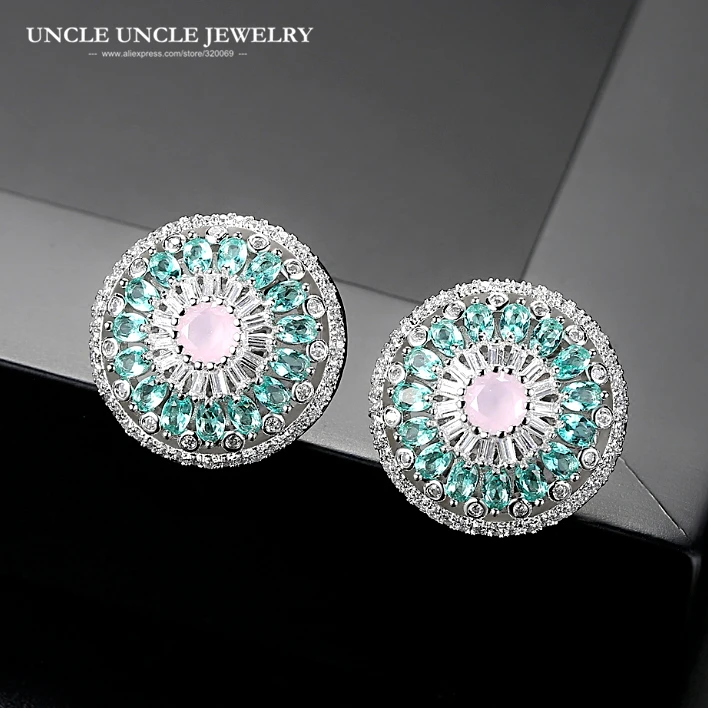 

Elegant White Gold Color Cubic Zirconia Fully Microset Round Fashion Woman Stud Earring Wholesale Birthday Christmas Gift