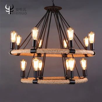 

Loft American Iron rope iron pendant light dining room clothing Cafe Vintage industrial hanging lighting lamp