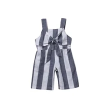 Мода г. Повседневное Хлопок Одежда для новорожденных одежда для малышей для девочек, без рукавов, с квадратным вырезом лук прямо в полоску и в синем цвете для мальчиков и девочек костюм-комбинезон со штанами Вечерние