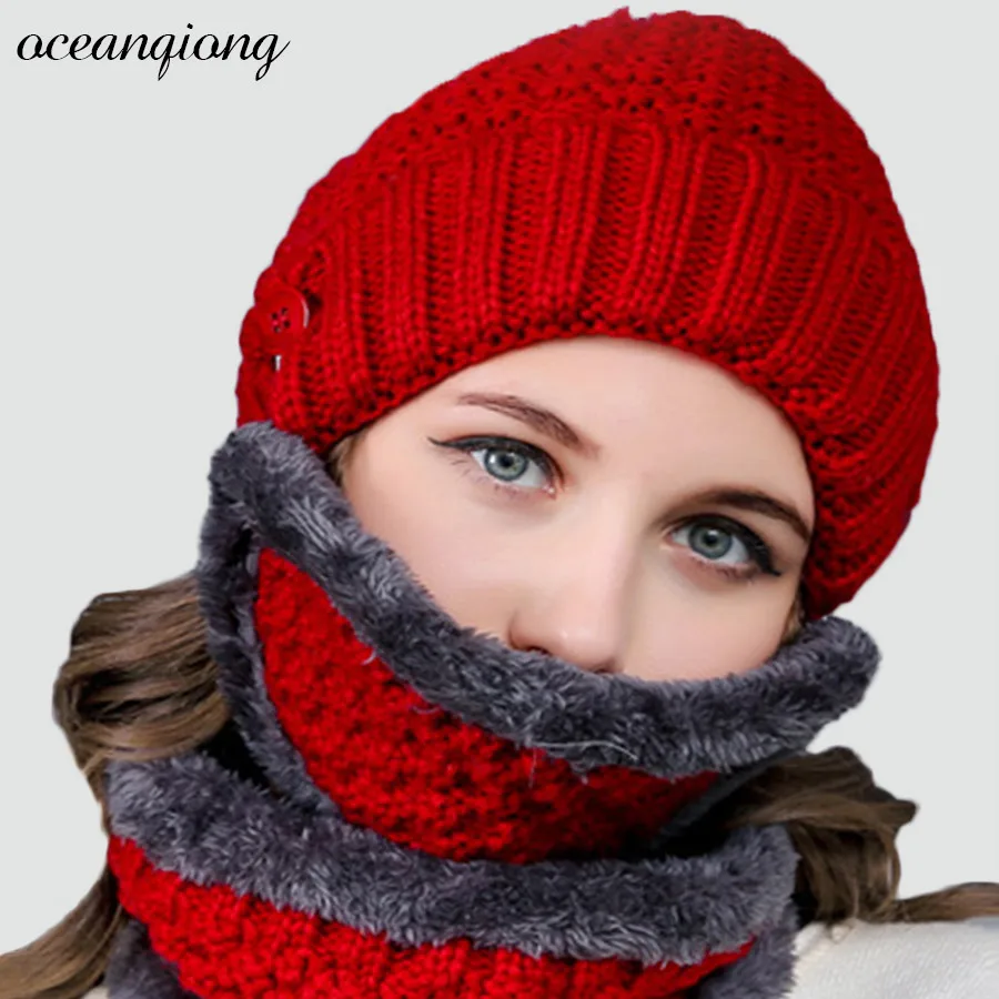 Knitted Hat Scarf Cap Neck Warmer Winter Hats for Men Women Pom Poms