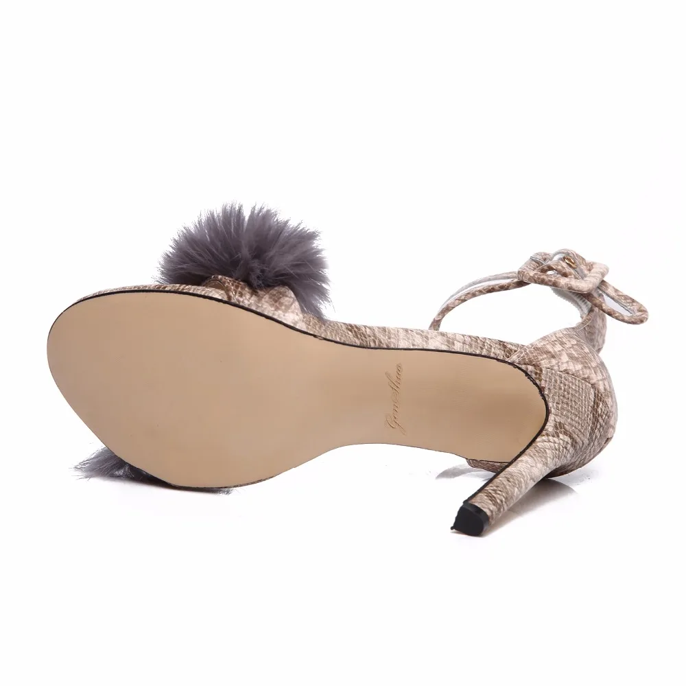 GENSHUO; женские босоножки; обувь на высоком каблуке с мехом; сандалии-гладиаторы с ремешками на лодыжках; женская свадебная пикантная обувь на шпильке; Цвет Черный; большой размер 42
