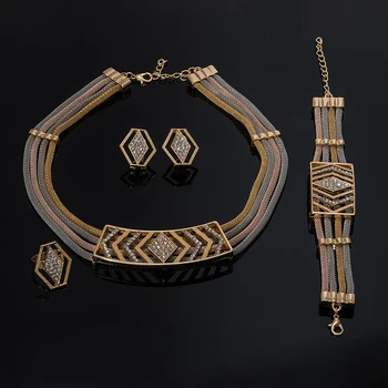 

2019 NEW Nigerian Wedding African Beads Jewelry Sets Crystal Necklace Sets Gold Color Jewelry Set Wedding Accessories Party