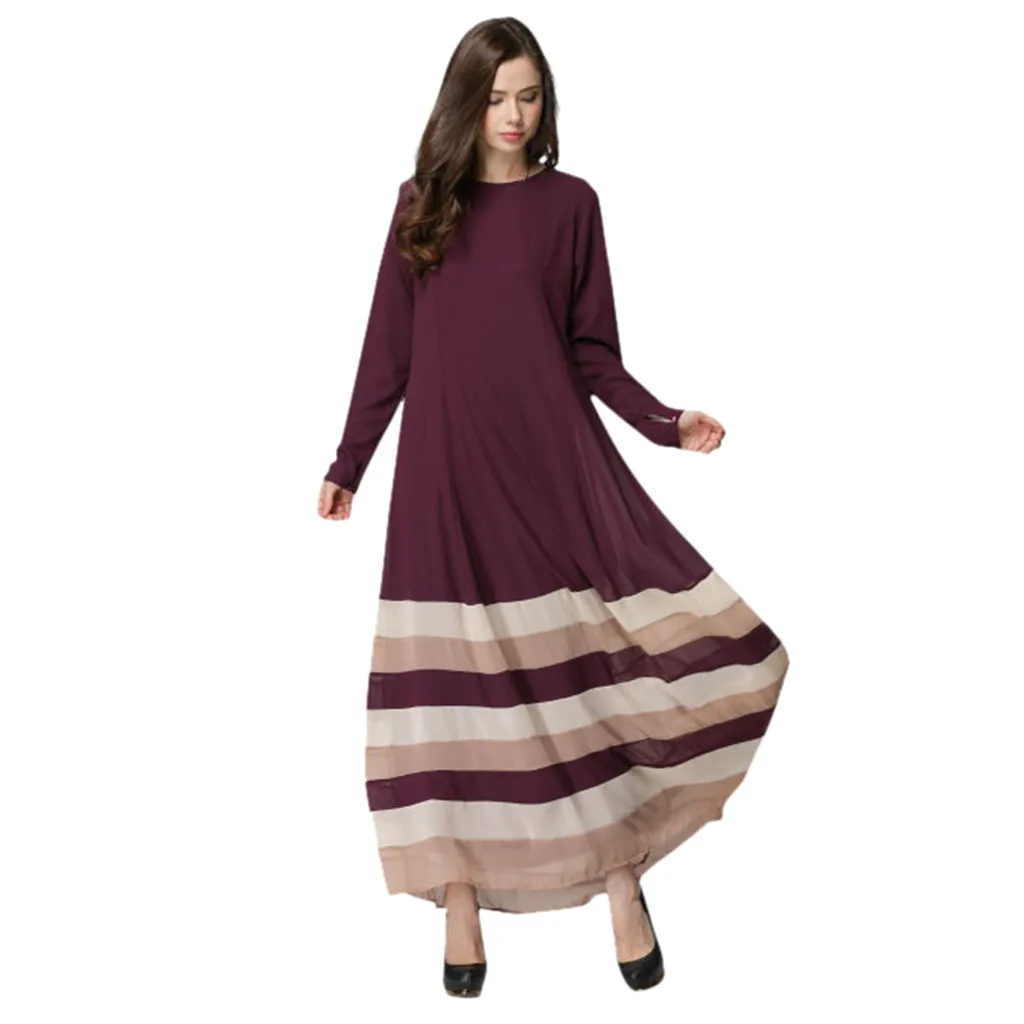 

2019 JAYCOSIN Four Season Women Muslim Fashion Full Sleeve Lady Slimming Casual O-Neck Patchwork Long Dress April10 P30