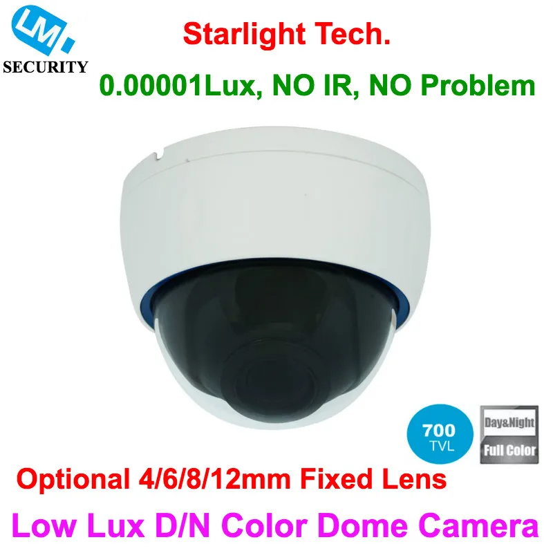 Free Shipping + With Fixed Lens Ultra Low Lux 0.00001Lux Day and Night Color Image CCTV Security Starlight Dome CCD Camera