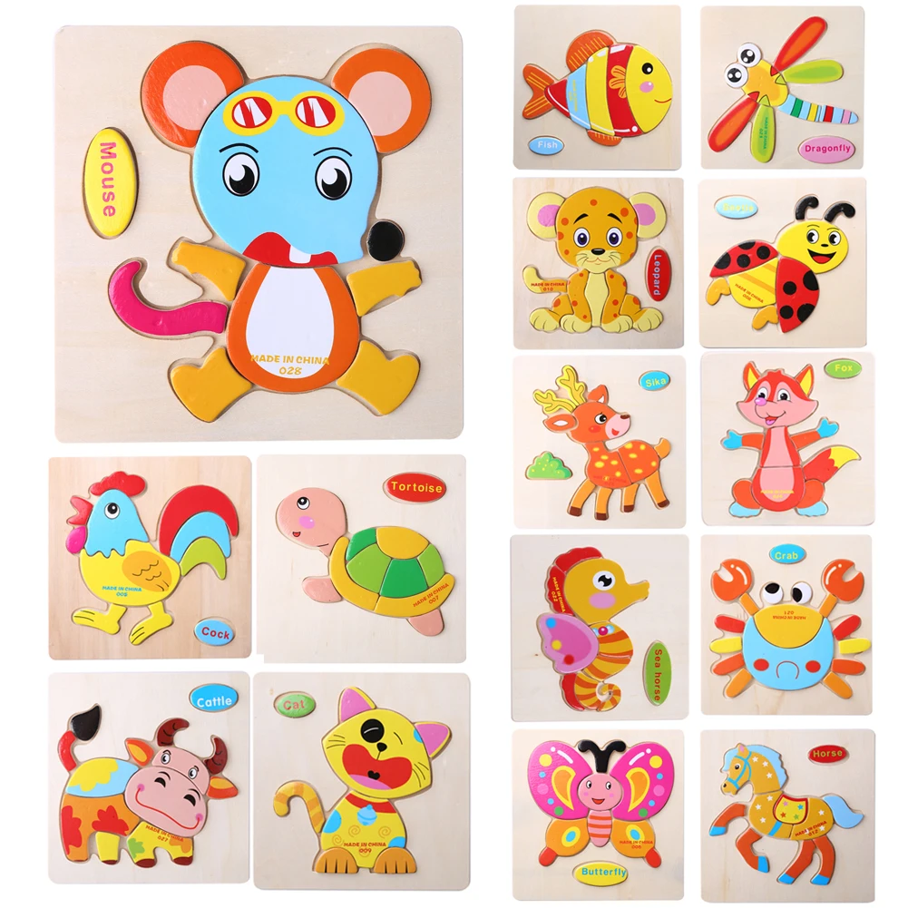 Force Children Jigsaw Puzzle Education Learning Cards Kinds Of Animal Pattern Toy Todder Kids Wooden Cartoon