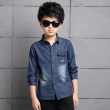 Новинка; сезон весна-осень; рубашка с галстуком-бабочкой для маленьких мальчиков хлопок Длинные рукава джинсовые рубашки детские рубашки Одежда для мальчиков подходит 110 см до 140 см высота 831